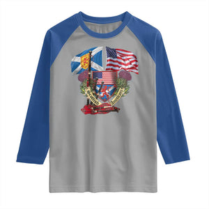 Scottish American Heritage Month Raglan Shirt Bagpipe Vintage Scottish American Flag Thistle TS11 Sport Gray Royal Print Your Wear