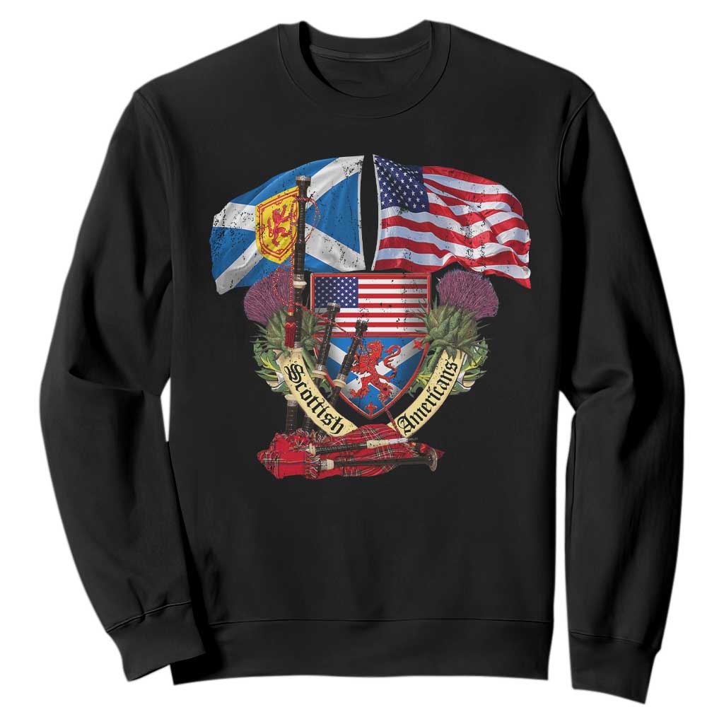 Scottish American Heritage Month Sweatshirt Bagpipe Vintage Scottish American Flag Thistle TS11 Black Print Your Wear