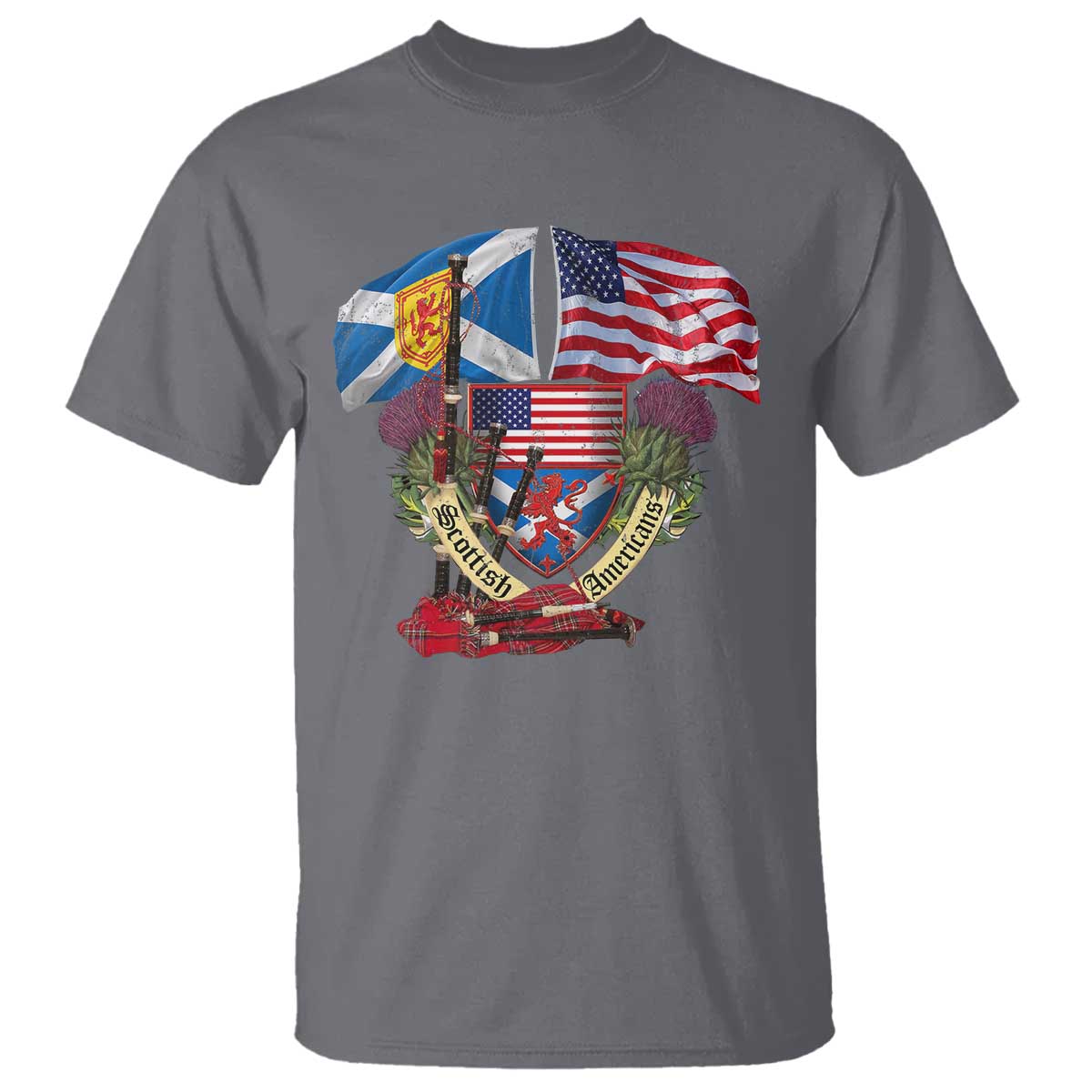 Scottish American Heritage Month T Shirt Bagpipe Vintage Scottish American Flag Thistle TS11 Charcoal Print Your Wear