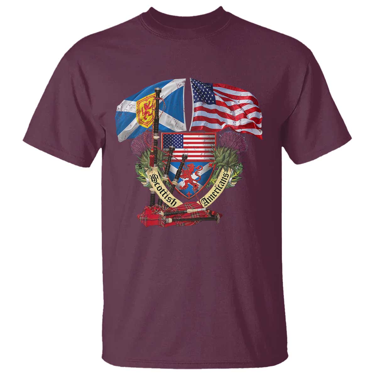 Scottish American Heritage Month T Shirt Bagpipe Vintage Scottish American Flag Thistle TS11 Maroon Print Your Wear