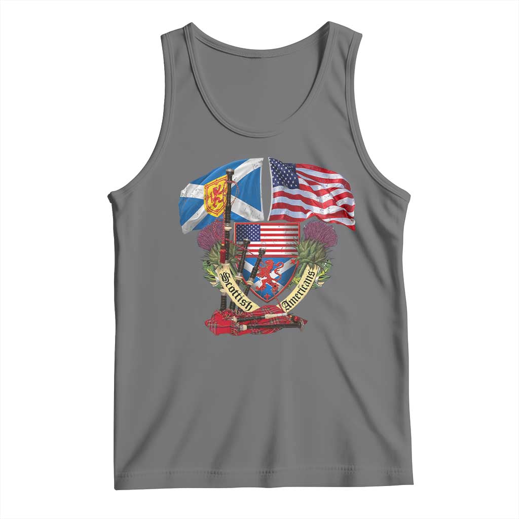 Scottish American Heritage Month Tank Top Bagpipe Vintage Scottish American Flag Thistle TS11 Black Heather Print Your Wear