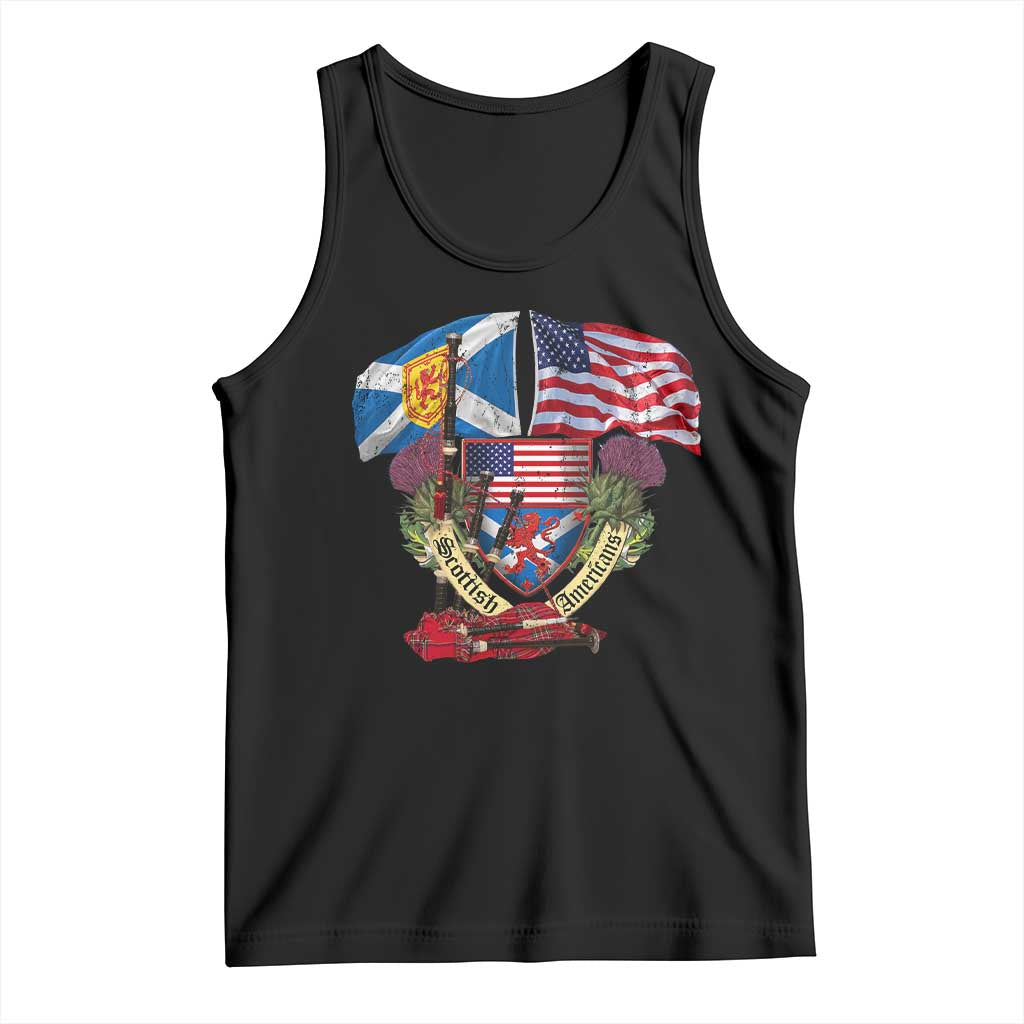 Scottish American Heritage Month Tank Top Bagpipe Vintage Scottish American Flag Thistle TS11 Black Print Your Wear