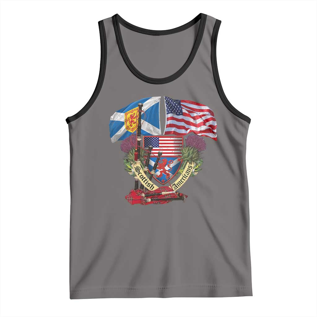 Scottish American Heritage Month Tank Top Bagpipe Vintage Scottish American Flag Thistle TS11 Deep Heather Black Print Your Wear