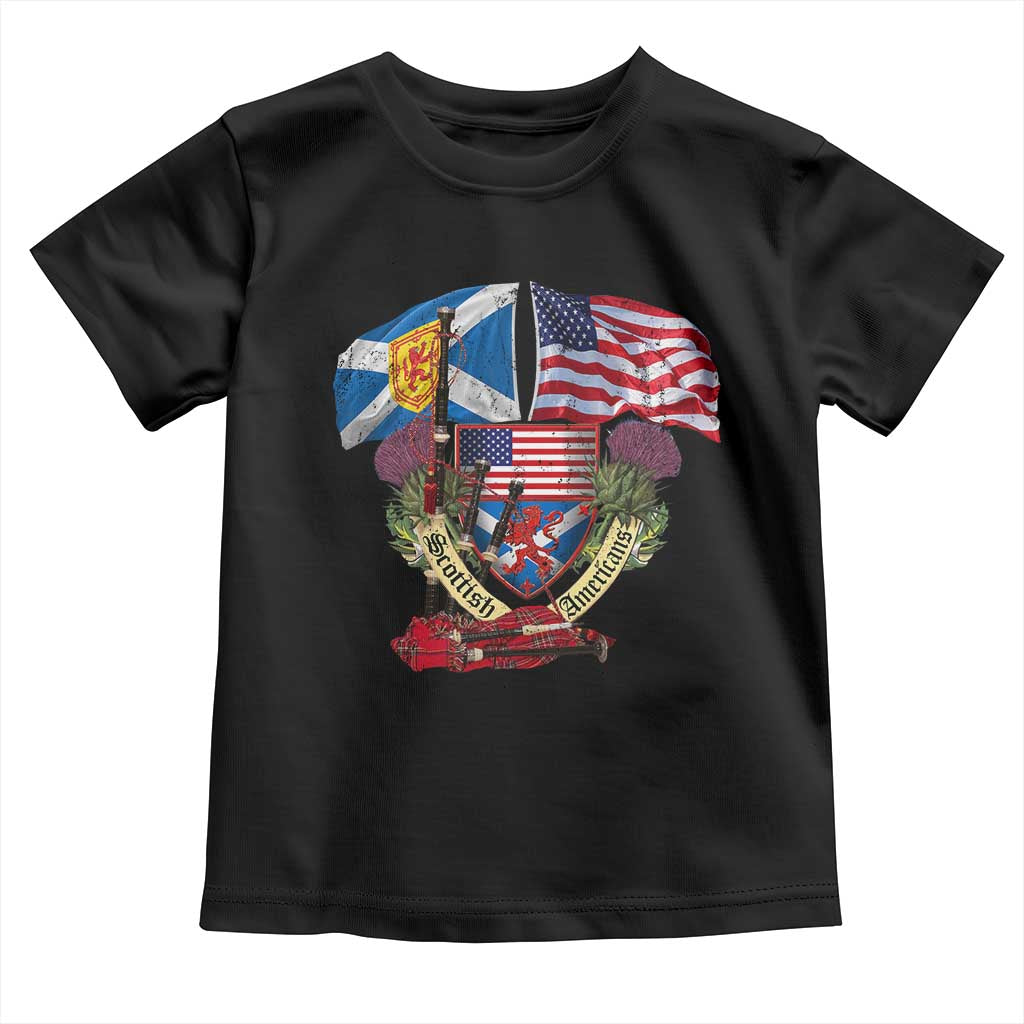 Scottish American Heritage Month Toddler T Shirt Bagpipe Vintage Scottish American Flag Thistle TS11 Black Print Your Wear