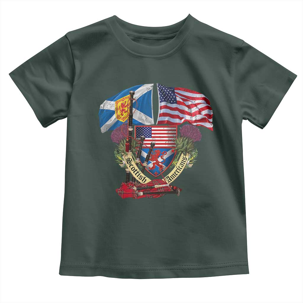 Scottish American Heritage Month Toddler T Shirt Bagpipe Vintage Scottish American Flag Thistle TS11 Dark Forest Green Print Your Wear