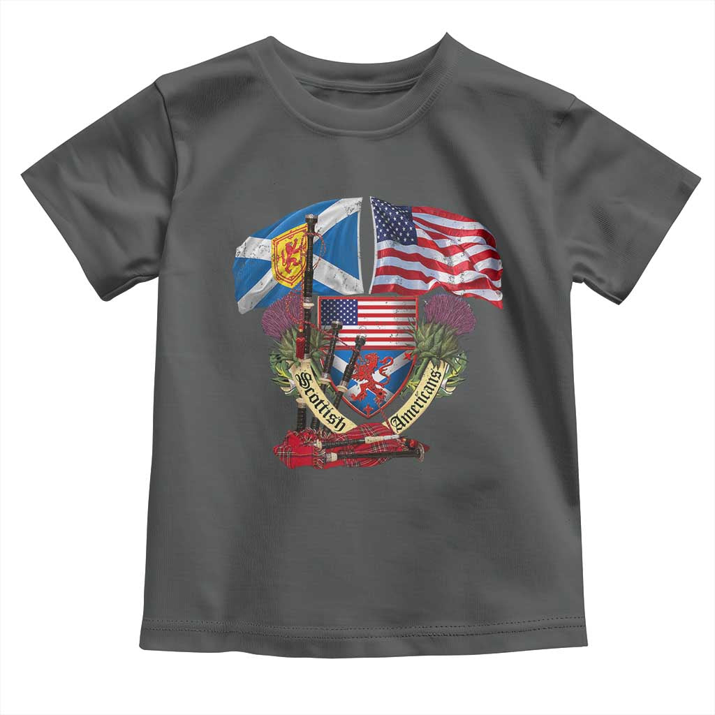 Scottish American Heritage Month Toddler T Shirt Bagpipe Vintage Scottish American Flag Thistle TS11 Dark Heather Print Your Wear