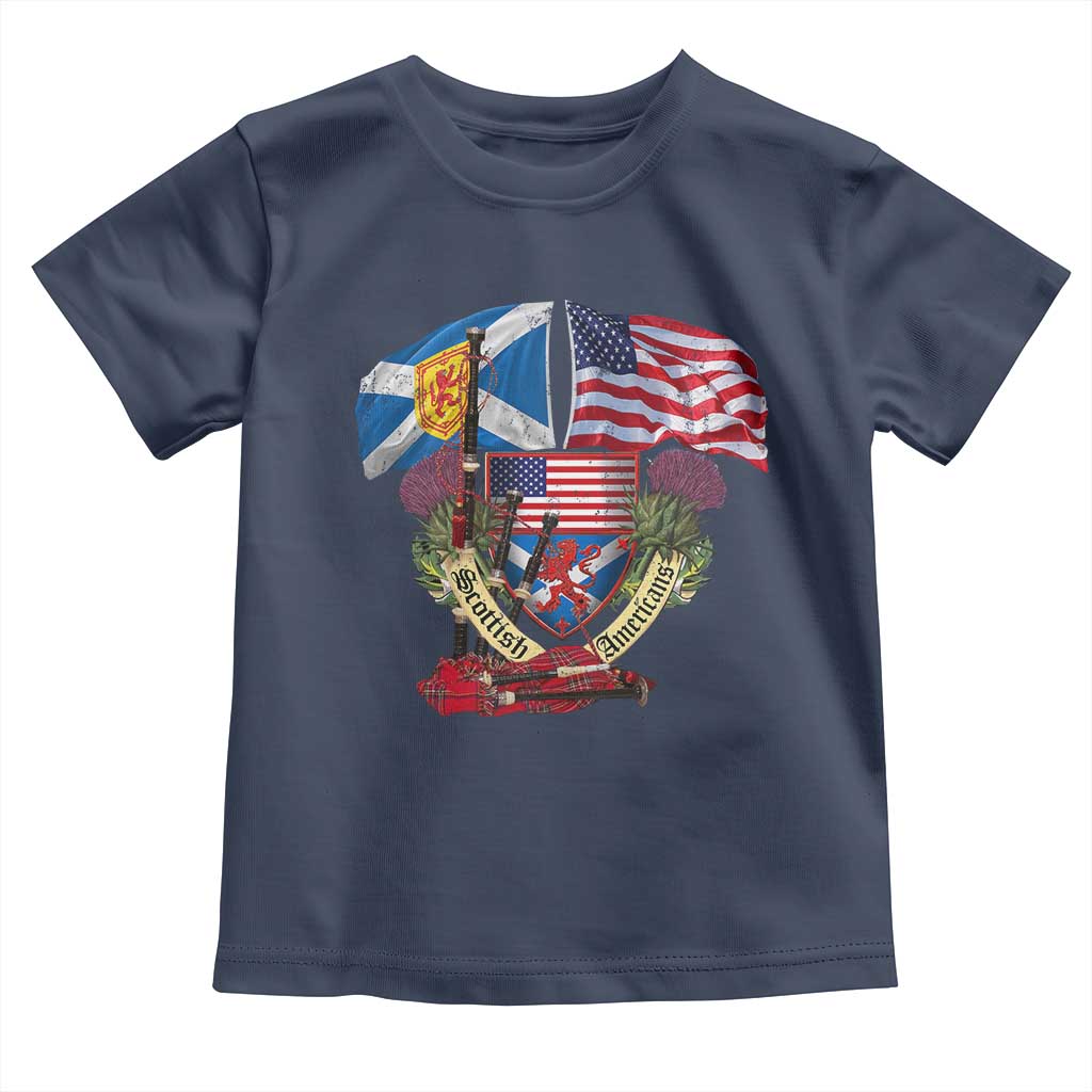 Scottish American Heritage Month Toddler T Shirt Bagpipe Vintage Scottish American Flag Thistle TS11 Navy Print Your Wear