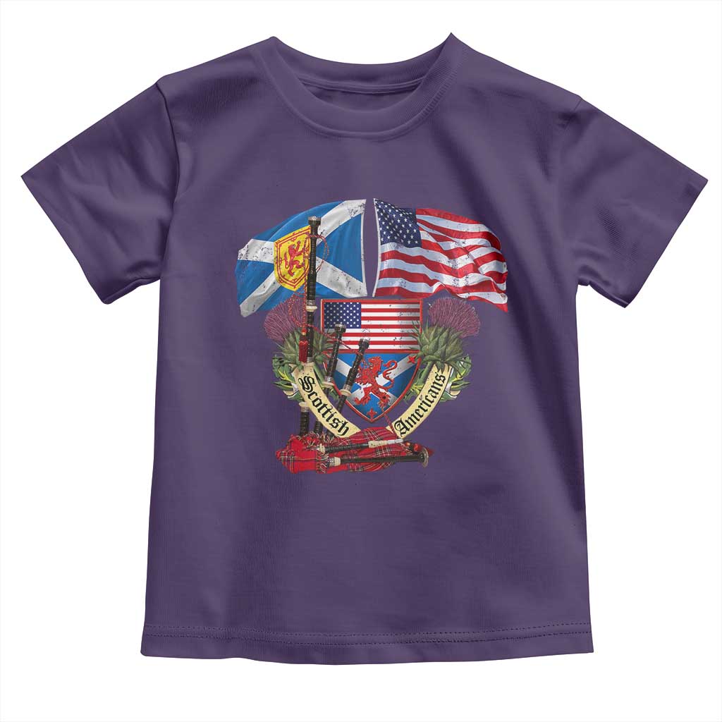 Scottish American Heritage Month Toddler T Shirt Bagpipe Vintage Scottish American Flag Thistle TS11 Purple Print Your Wear