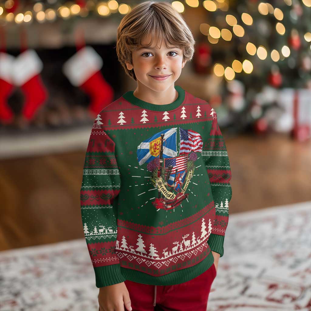 Scottish American Heritage Month Knit Sweatshirt Bagpipe Vintage Scottish American Flag Thistle TS11 Christmas Print Your Wear
