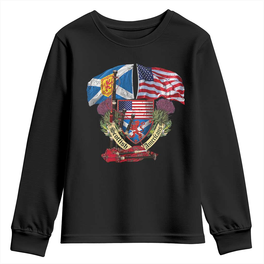 Scottish American Heritage Month Youth Sweatshirt Bagpipe Vintage Scottish American Flag Thistle TS11 Black Print Your Wear