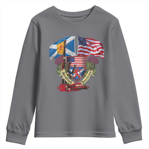 Scottish American Heritage Month Youth Sweatshirt Bagpipe Vintage Scottish American Flag Thistle TS11 Charcoal Print Your Wear