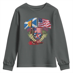 Scottish American Heritage Month Youth Sweatshirt Bagpipe Vintage Scottish American Flag Thistle TS11 Dark Heather Print Your Wear