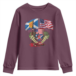 Scottish American Heritage Month Youth Sweatshirt Bagpipe Vintage Scottish American Flag Thistle TS11 Maroon Print Your Wear