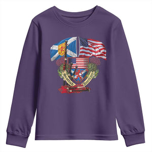 Scottish American Heritage Month Youth Sweatshirt Bagpipe Vintage Scottish American Flag Thistle TS11 Purple Print Your Wear