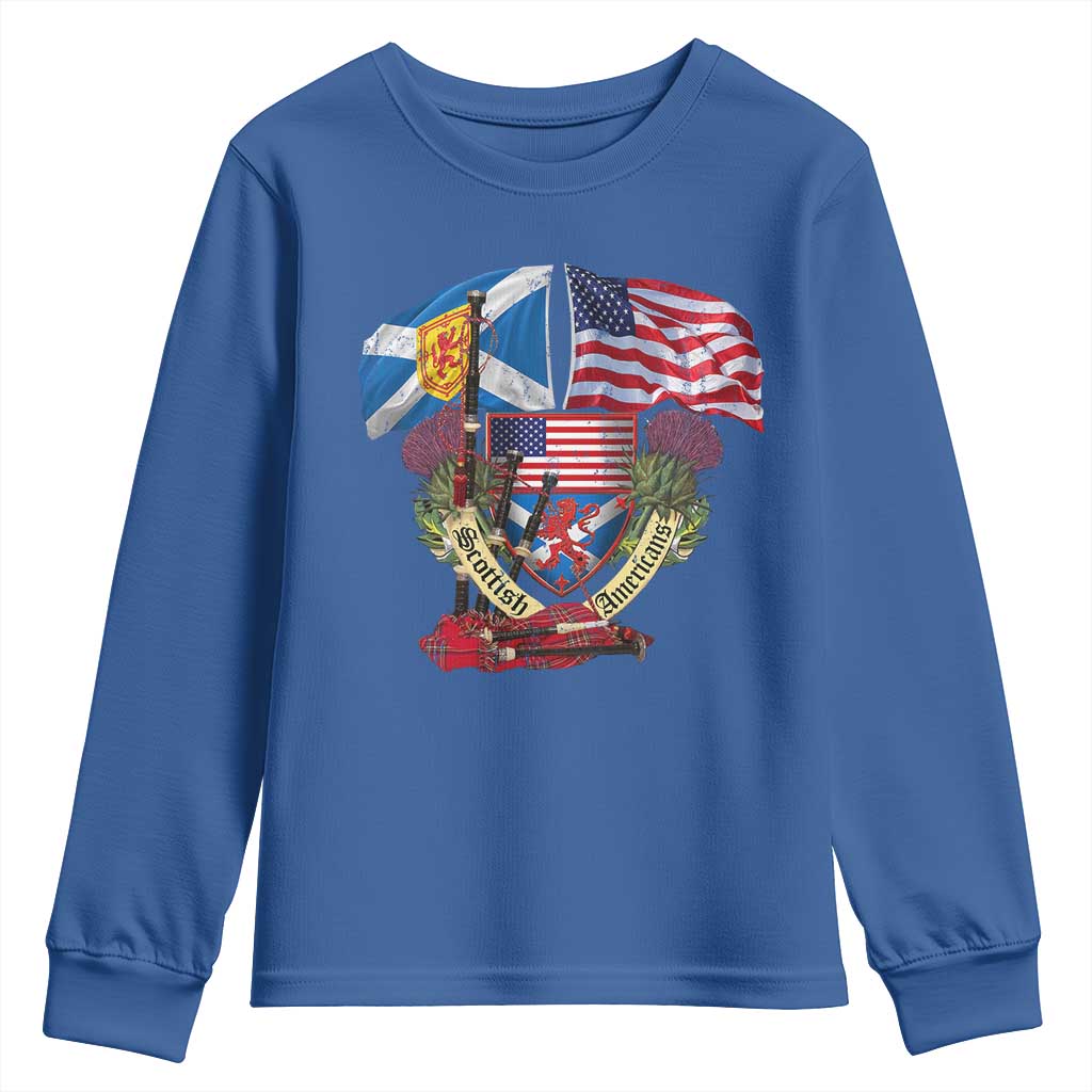 Scottish American Heritage Month Youth Sweatshirt Bagpipe Vintage Scottish American Flag Thistle TS11 Royal Blue Print Your Wear