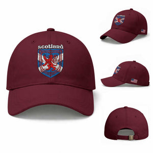 Scottish Pride Baseball Cap Scottish Rampant Lion Flag Scotland Coat of Arms TS11 Baseball Cap Universal Fit Maroon Print Your Wear