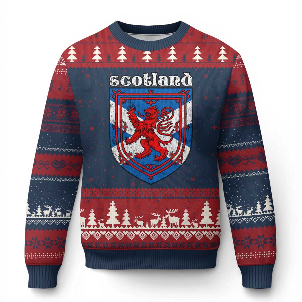 Scottish Pride Ugly Christmas Sweater Scottish Rampant Lion Flag Scotland Coat of Arms TS11 Navy Red Print Your Wear