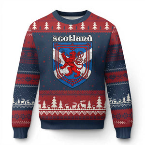 Scottish Pride Ugly Christmas Sweater Scottish Rampant Lion Flag Scotland Coat of Arms TS11 Navy Red Print Your Wear