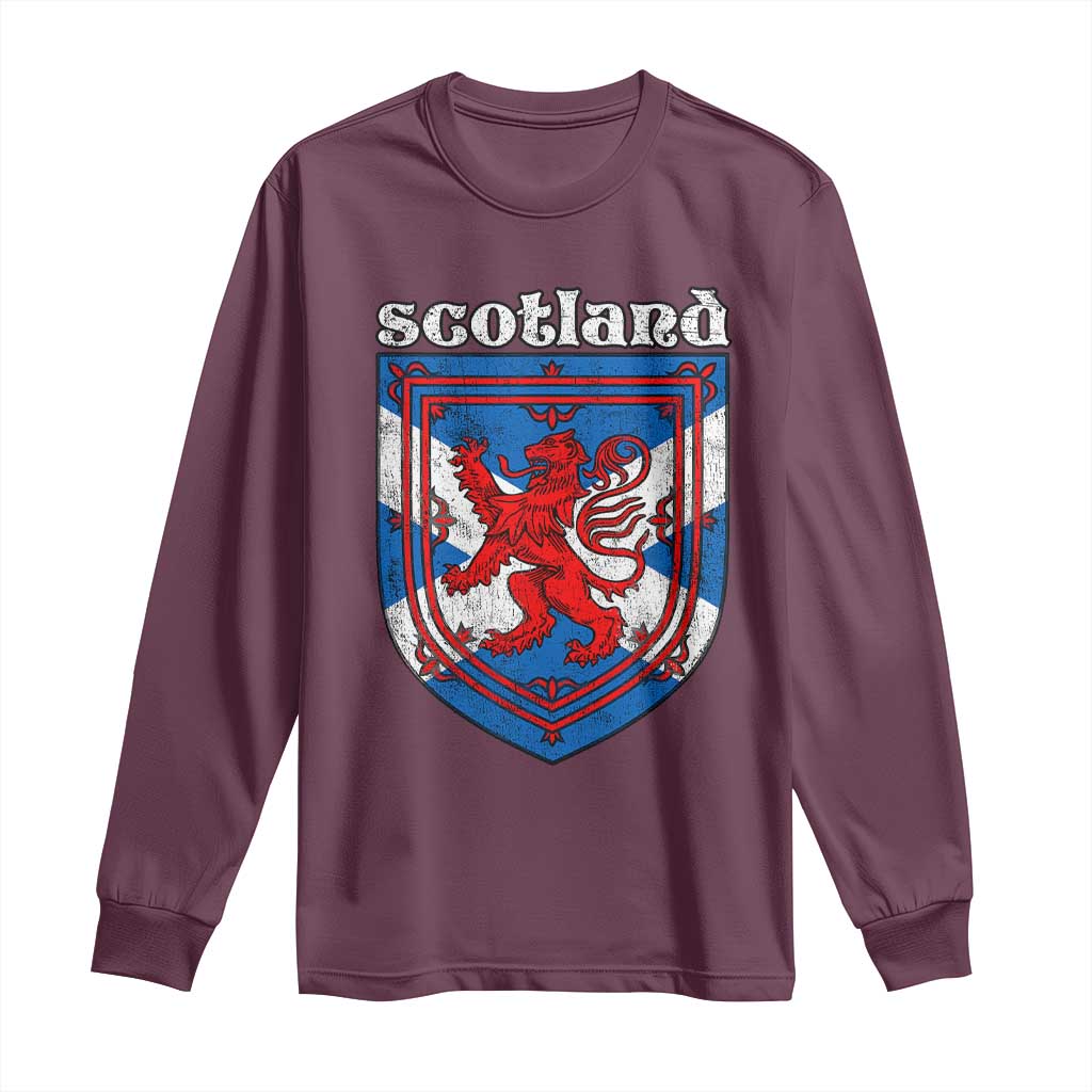 Scottish Pride Long Sleeve Shirt Scottish Rampant Lion Flag Scotland Coat of Arms TS11 Maroon Print Your Wear