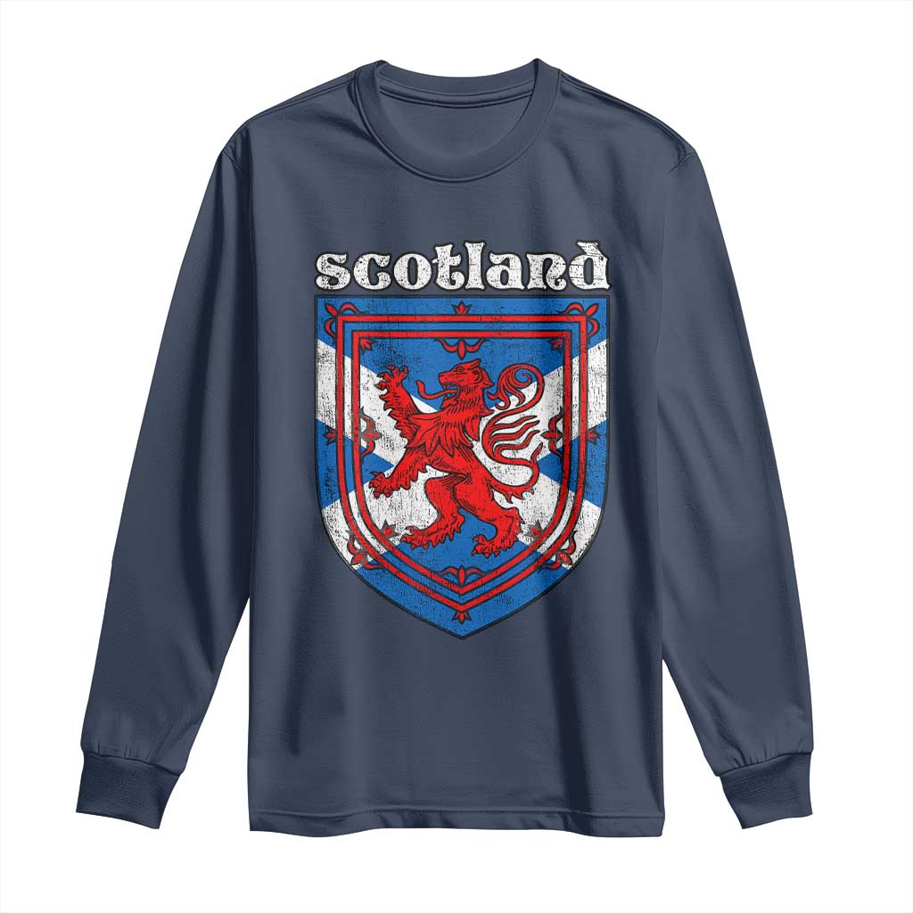 Scottish Pride Long Sleeve Shirt Scottish Rampant Lion Flag Scotland Coat of Arms TS11 Navy Print Your Wear