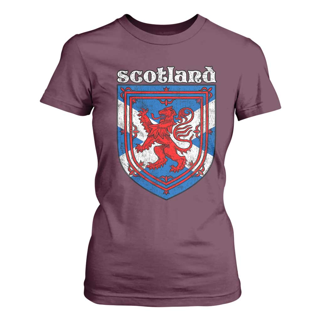 Scottish Pride T Shirt For Women Scottish Rampant Lion Flag Scotland Coat of Arms TS11 Maroon Print Your Wear