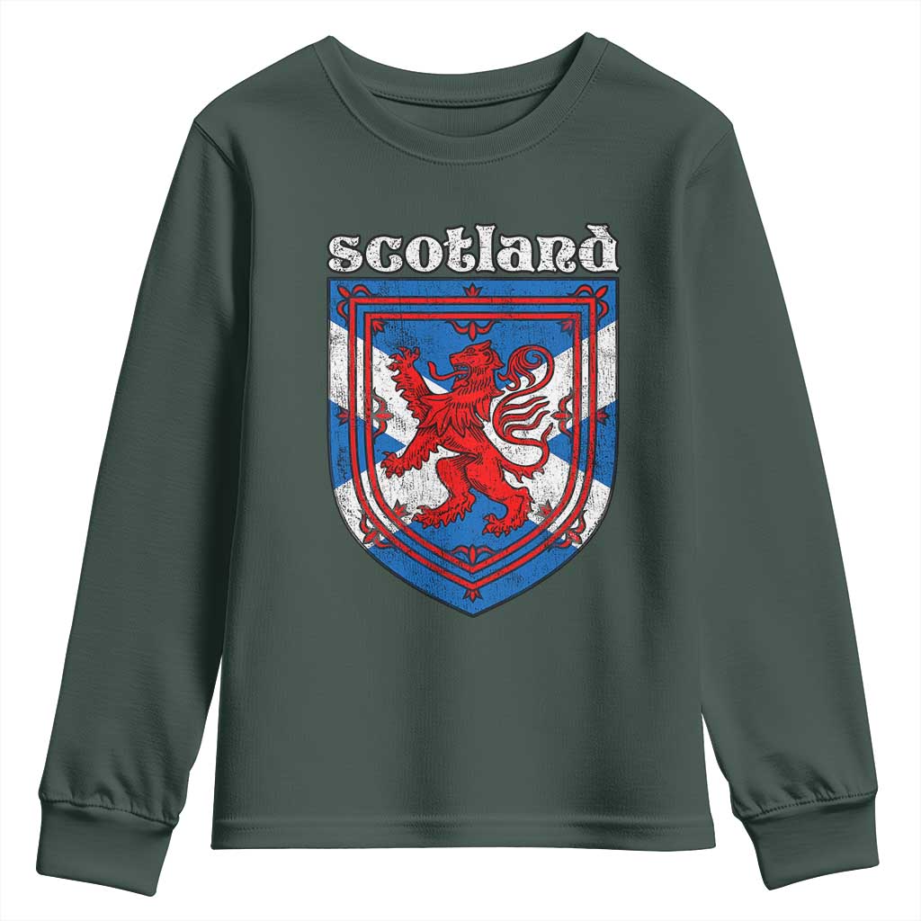 Scottish Pride Youth Sweatshirt Scottish Rampant Lion Flag Scotland Coat of Arms TS11 Dark Forest Green Print Your Wear