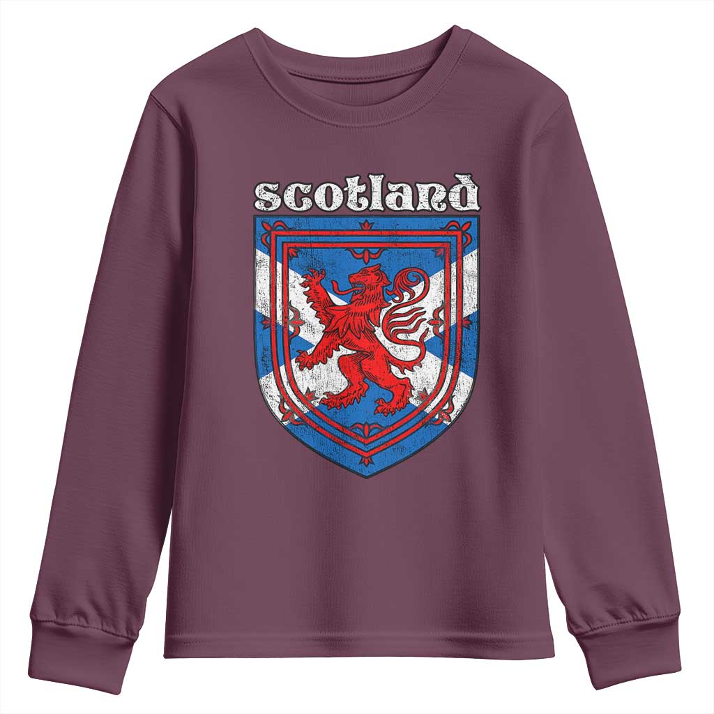 Scottish Pride Youth Sweatshirt Scottish Rampant Lion Flag Scotland Coat of Arms TS11 Maroon Print Your Wear