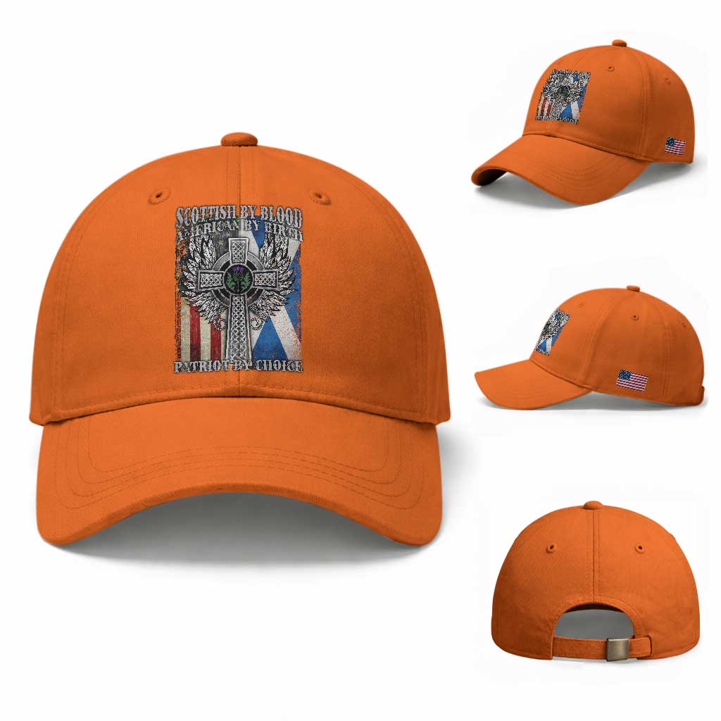 Scottish American Baseball Cap Scottish By Blood American By Birth Patriot By Choice TS11 Baseball Cap Universal Fit Orange Print Your Wear