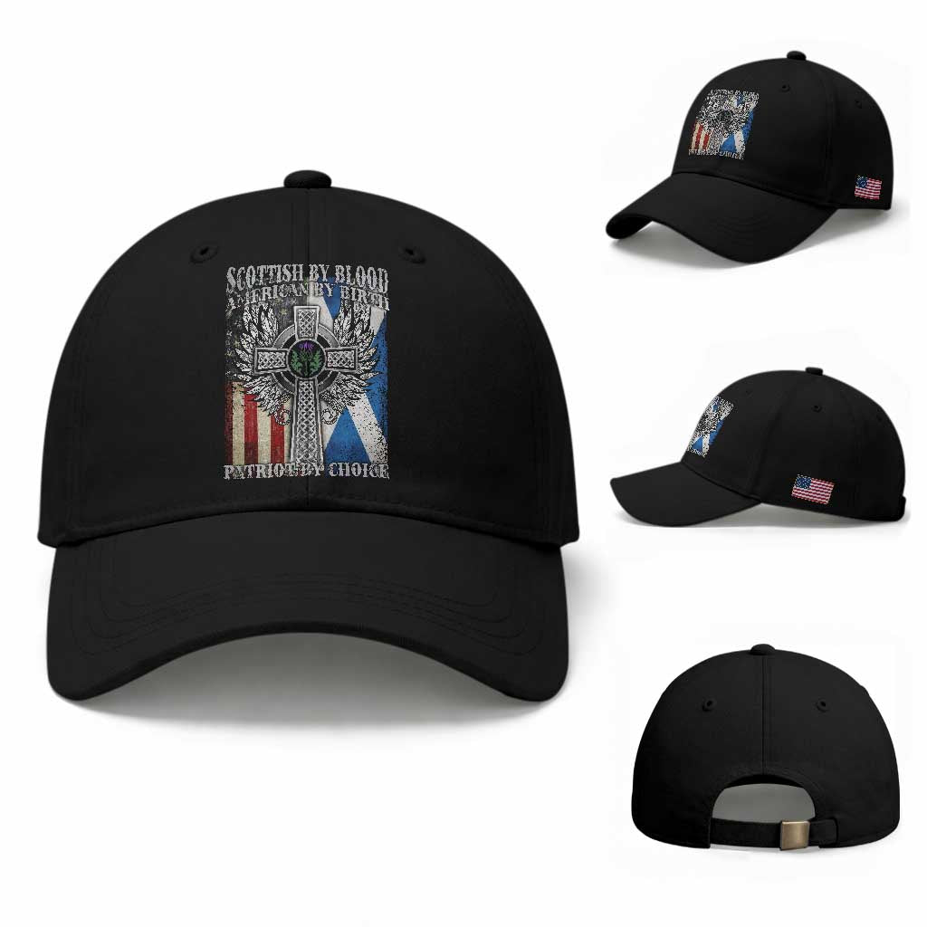 Scottish American Baseball Cap Scottish By Blood American By Birth Patriot By Choice TS11 Baseball Cap Universal Fit Black Print Your Wear