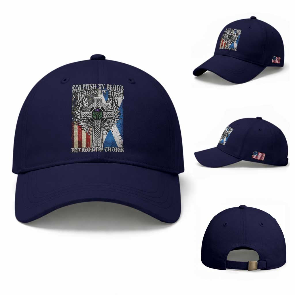 Scottish American Baseball Cap Scottish By Blood American By Birth Patriot By Choice TS11 Baseball Cap Universal Fit Dark Blue Print Your Wear