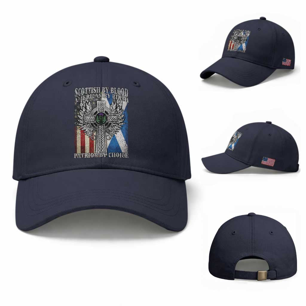 Scottish American Baseball Cap Scottish By Blood American By Birth Patriot By Choice TS11 Baseball Cap Universal Fit Navy Print Your Wear