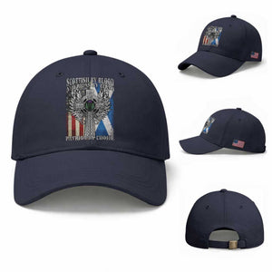 Scottish American Baseball Cap Scottish By Blood American By Birth Patriot By Choice TS11 Baseball Cap Universal Fit Navy Print Your Wear