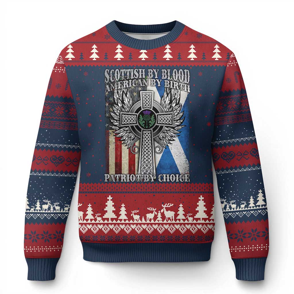Scottish American Ugly Christmas Sweater Scottish By Blood American By Birth Patriot By Choice TS11 Navy Red Print Your Wear
