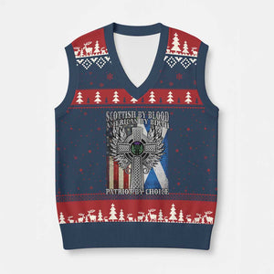 Scottish American V-Neck Knit Sweater Vest Scottish By Blood American By Birth Patriot By Choice TS11 Navy Red Print Your Wear