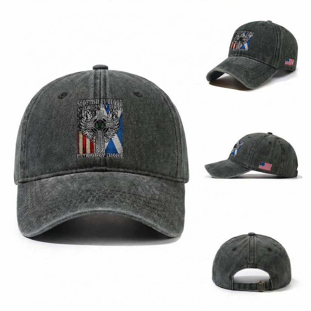 Scottish American Washed Cotton Baseball Cap Scottish By Blood American By Birth Patriot By Choice TS11 Washed Cap Universal Fit Dark Green Print Your Wear