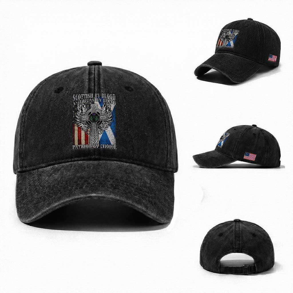 Scottish American Washed Cotton Baseball Cap Scottish By Blood American By Birth Patriot By Choice TS11 Washed Cap Universal Fit Black Print Your Wear