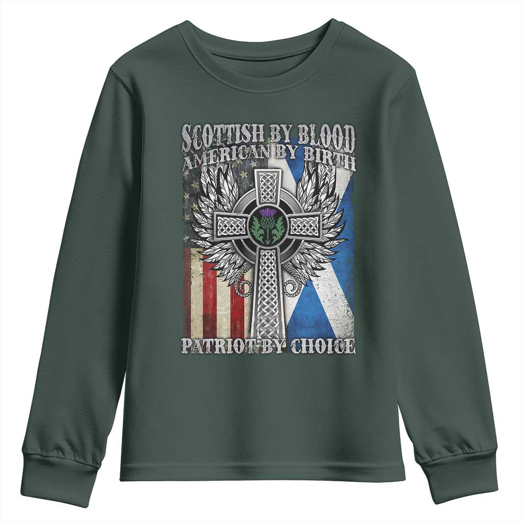 Scottish American Youth Sweatshirt Scottish By Blood American By Birth Patriot By Choice TS11 Dark Forest Green Print Your Wear