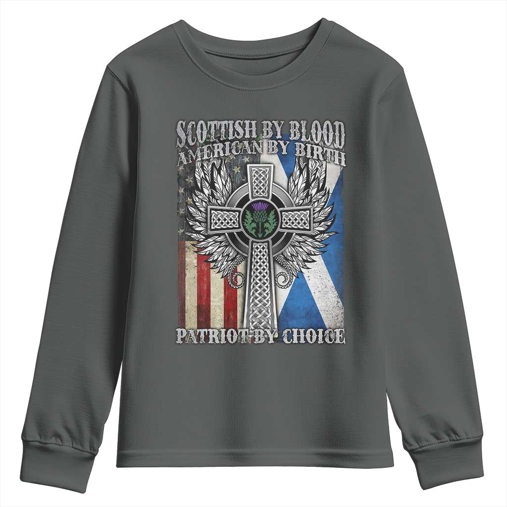 Scottish American Youth Sweatshirt Scottish By Blood American By Birth Patriot By Choice TS11 Dark Heather Print Your Wear