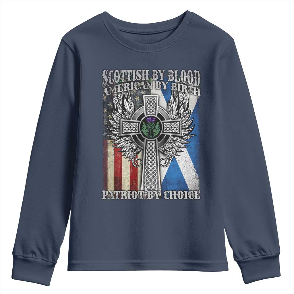 Scottish American Youth Sweatshirt Scottish By Blood American By Birth Patriot By Choice TS11 Navy Print Your Wear