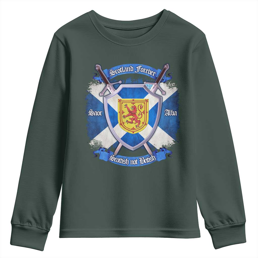 Scotland Forever Saor Alba Scottish Not British Youth Sweatshirt Scottish Pride TS11 Dark Forest Green Print Your Wear