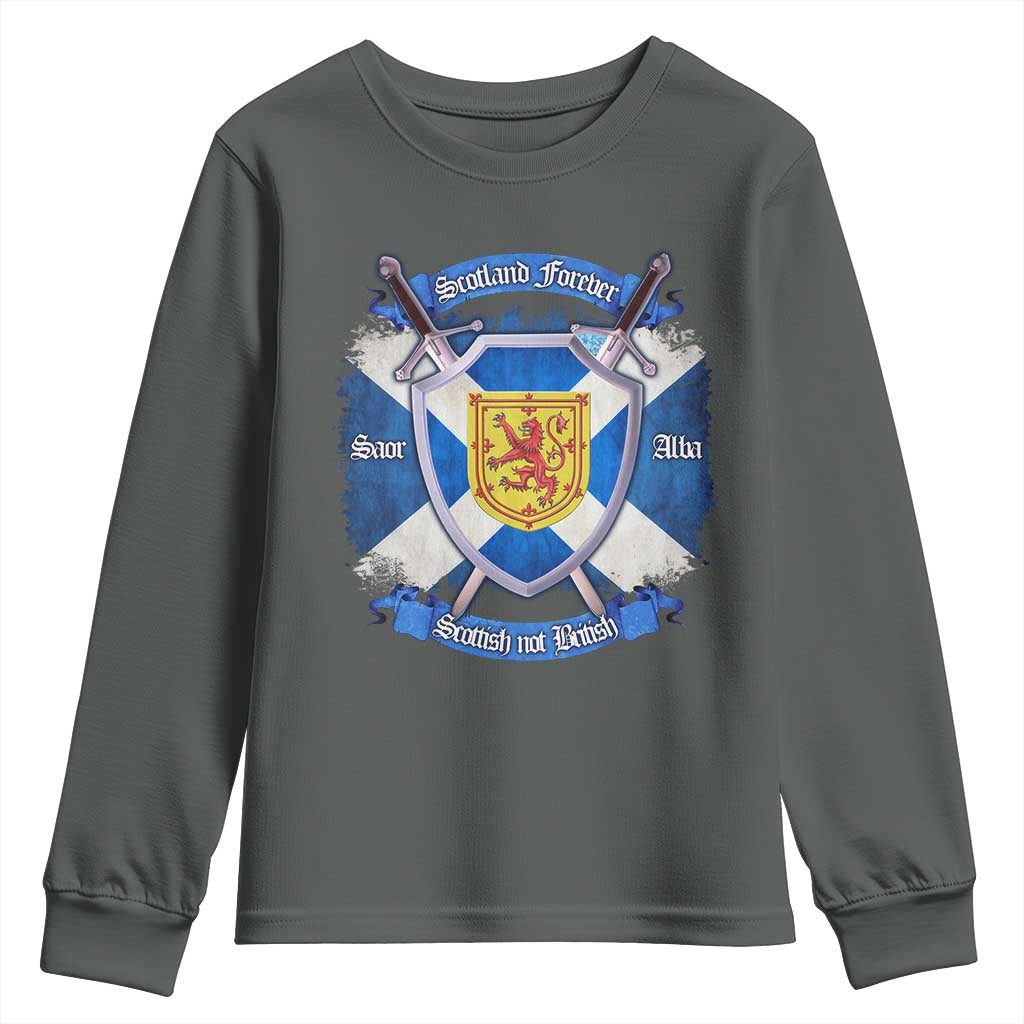 Scotland Forever Saor Alba Scottish Not British Youth Sweatshirt Scottish Pride TS11 Dark Heather Print Your Wear