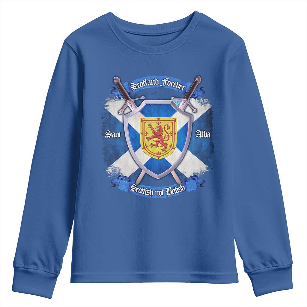 Scotland Forever Saor Alba Scottish Not British Youth Sweatshirt Scottish Pride TS11 Royal Blue Print Your Wear