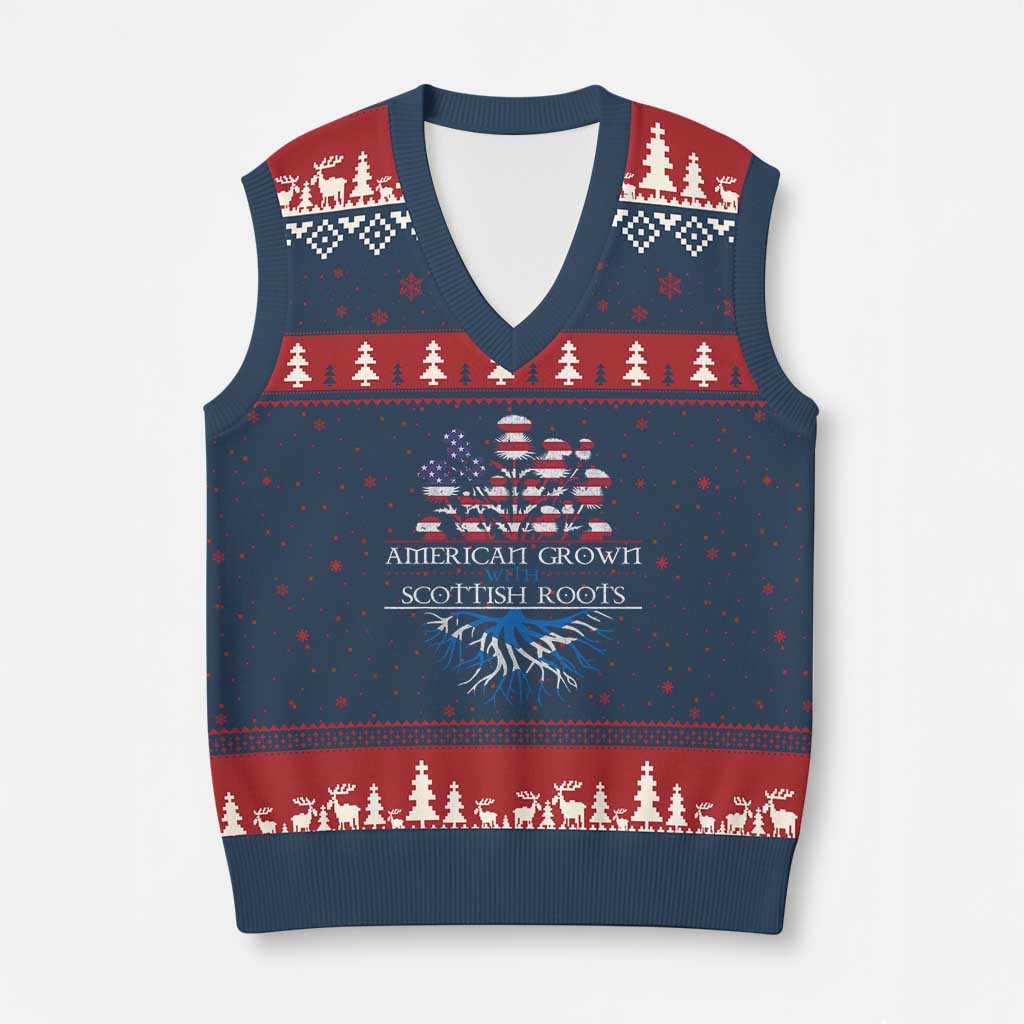 American Grown With Scottish Roots V-Neck Knit Sweater Vest Scottish American Heritage Thistle Flower TS11 Navy Red Print Your Wear