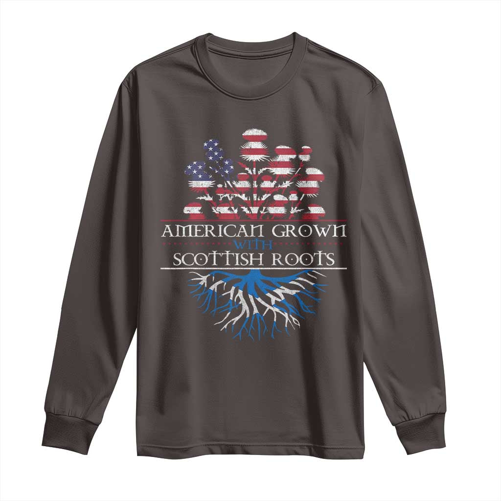 American Grown With Scottish Roots Long Sleeve Shirt Scottish American Heritage Thistle Flower TS11 Dark Chocolate Print Your Wear