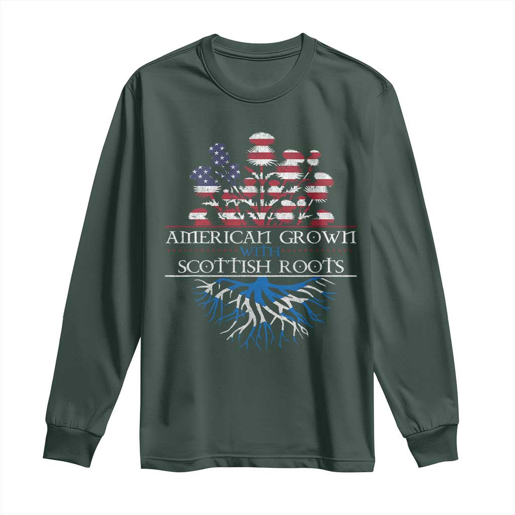 American Grown With Scottish Roots Long Sleeve Shirt Scottish American Heritage Thistle Flower TS11 Dark Forest Green Print Your Wear