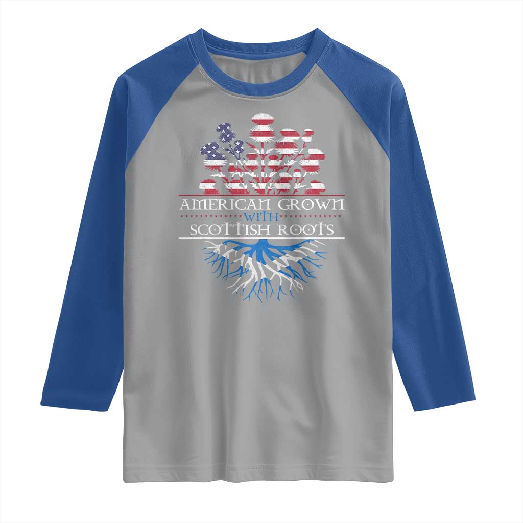 American Grown With Scottish Roots Raglan Shirt Scottish American Heritage Thistle Flower TS11 Sport Gray Royal Print Your Wear