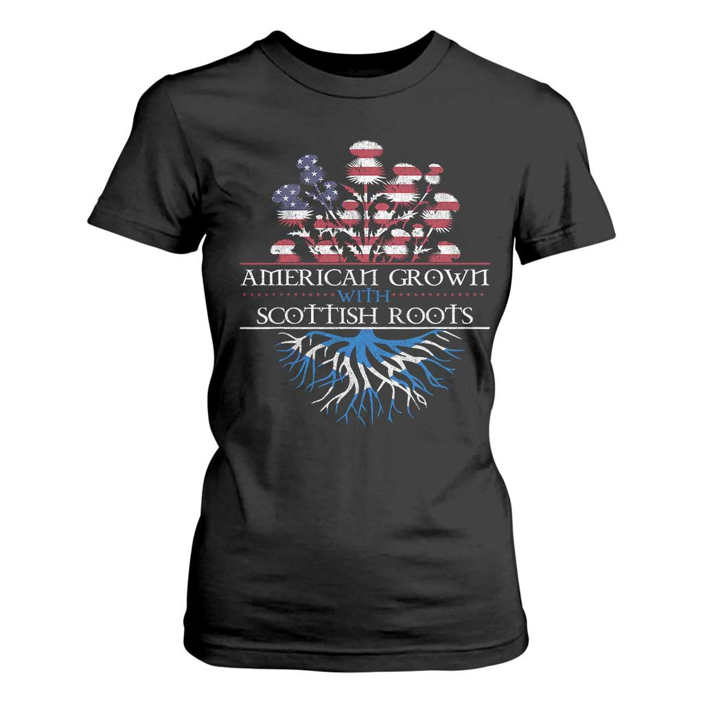 American Grown With Scottish Roots T Shirt For Women Scottish American Heritage Thistle Flower TS11 Black Print Your Wear