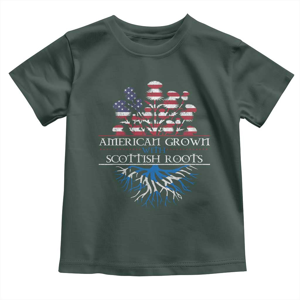 American Grown With Scottish Roots Toddler T Shirt Scottish American Heritage Thistle Flower TS11 Dark Forest Green Print Your Wear