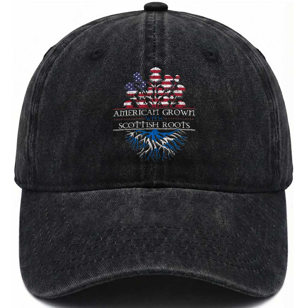 American Grown With Scottish Roots Washed Cotton Baseball Cap Scottish American Heritage Thistle Flower TS11 Print Your Wear