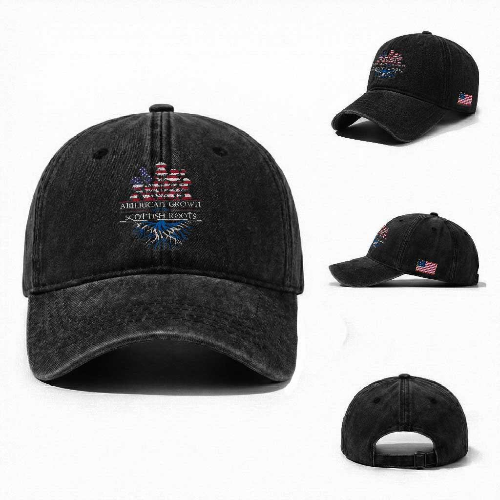 American Grown With Scottish Roots Washed Cotton Baseball Cap Scottish American Heritage Thistle Flower TS11 Washed Cap Universal Fit Black Print Your Wear